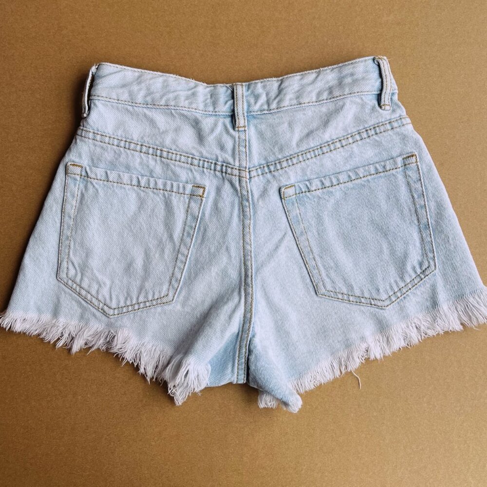 PacSun High Rise Festival Denim Shorts Light Wash Frayed Hem Size 23 Y2K - Picture 2 of 6
